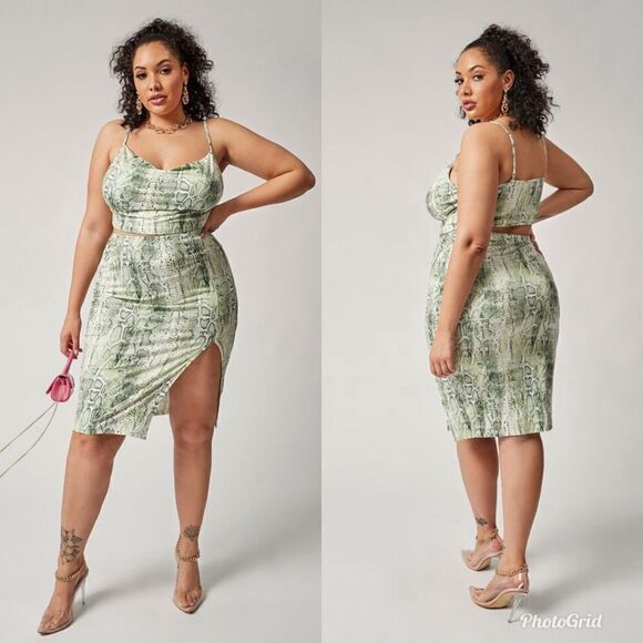 2/$30 SHEIN Plus Snakeskin Cami Top & Split Skirt Co-Ord Set - Picture 1 of 6